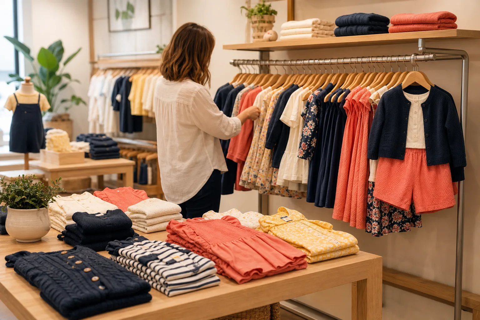 Children's clothing collection displayed in a retail boutique