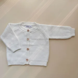 0 5 Year Children’s Link Knit Cardigan with Wooden Buttons Chunky Knit Straight Edge Sweater Coat Boy Solid Color Knitting Top