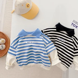 0 6 Years Old Spring Baby Boy’s T Shirt Two Piece Design Sweater Striped Top Boys Polo Shirt
