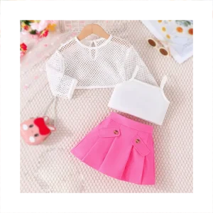 0-6Y Little Girl Clothing Suits Long Sleeve Hollow Out Top Vest Skirt 3 Pcs Boutique Clothes Set for Girls