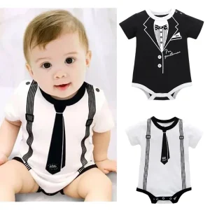 0 to 12 Monthes Infant Climbing Clothes 100% Cotton Short Sleeve Summer Toddler Boy Romper Hidden Button Closure ODM