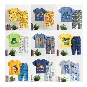 1-10Years Children’s Pajama Set Boys Casual Print Sleepwear Girls Cute Nightwear Baby Short Sleeve Homewear Kids Summer Pyjamas