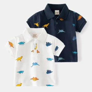 1-6 Y Summer T-Shirt Cartoon Kid Cotton Breathable Sweat Absorbing Boys T-Shirts Fashion Leisure Polo Shirts Cute Kids T-Shirt