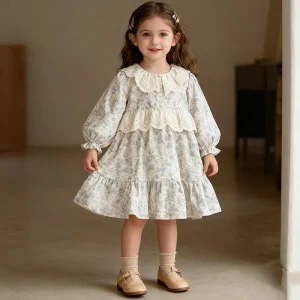 1-6Yrs Girls Lace Clothing Princess Girl Dress Kids Outfits Lace Blue Flowers Baby Dress Toddler Party Dress Infant Girl Clothes