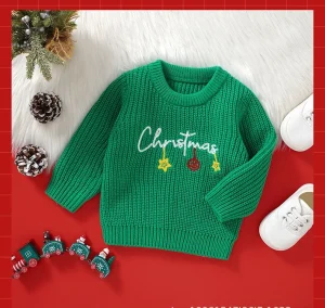 1 Pcs Custom Logo Christmas Cotton Autumn Winter Newborn Infant Toddler Boys Girls Clothes Neutral Baby Brocade Sweater