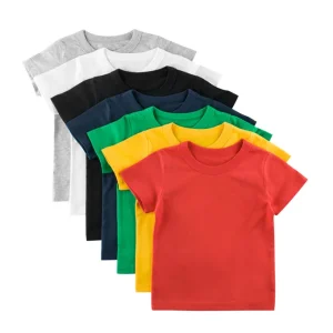 1 Pcs Private Label Solid Color 100% Cotton Casual Summer Infant Toddler Children Boys Girls Clothes Short Sleeve Kids T Shirt