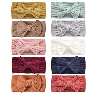 10 Pcs Handmade Polyamides Baby Girl Hair Accessories Set Headbands Bows Turban Knots for Birthday Infants Toddlers