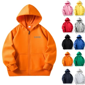 100% COTTON Youth Solid Classic Boys Girls Hooded Sweatshirt Full Zip Hoodies Lined Fleece for Outdoor Class Uniform