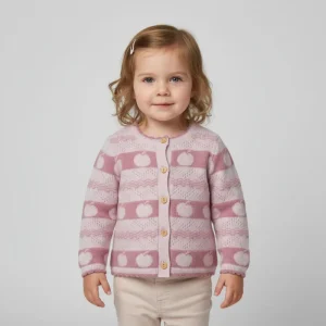 100% Cashmere Baby Girls Cardigan with Diamond Lattice Knit Crew Neck Toddler Sweater Button Up Infant Top