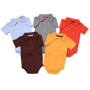 100% Cotton Baby Jumpsuit Onesie Short Sleeve Polo Shirt with Turn Down Collar Newborn Boys and Girls Romper Summer Essential