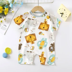 100% Cotton Baby Rompers Short Sleeve Snap Soft Newborn Infant Romper for Boys Girls Cartoon Print Summer Newborn Jumpsuit