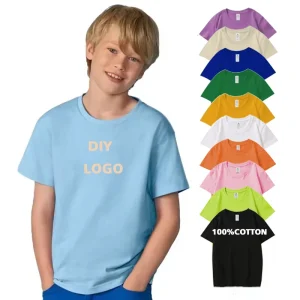 100% Cotton Blank Plain Children’s T shirts With Label Custom Screen Print Embroidery Logo Kids T Shirts for Boys and Girls