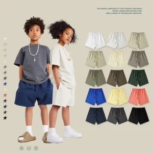100% Cotton Children Casual Mid Waist Elastic Shorts Custom Logo Boys and Girls Outdoor Leisure Clothing