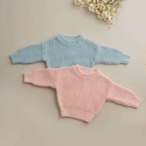 100% Cotton Classical Winter Warm Unisex Solid Newborn Baby Boy Kids Boy Girl Chunky Knit Jumper Sweater