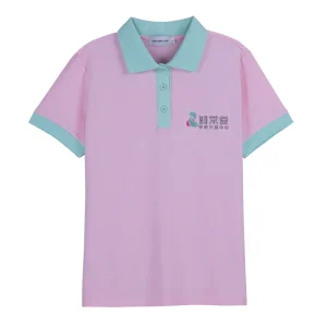 100 Cotton Custom Lady pink Golf Shirt with Flat Rib Collar Logo Embroidered Polo T Shirts for Women