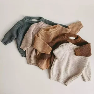 100% Cotton Customized Unisex Baby Tops Clothes Sweaters Winter Chunky Knit Outfits for Toddlers Solid Soft Spring Classic Style