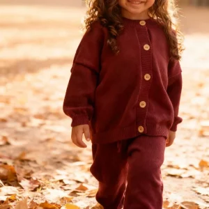 100% Cotton Kids Girl Knitwear Autumn Winter Knitted Cardigan and Flares Baby Warm Clothing Set