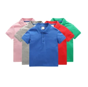 100% Cotton Kids Polo Shirts for Boys and Girls Solid Pattern Silk Screen Printing Plain Color with Space for Your Logo