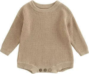 100% Cotton Onesie Oversized Pullover Romper Sweater for Baby Girl Boy Knit Sweatshirt