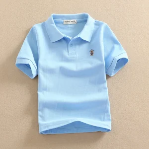 100% Cotton Pique Fabric for Cute Polo Shirt Boys Kids Bear Embroidered T shirts Design Baby Polo t Shirt New