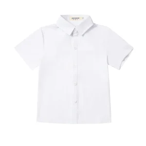 100% Cotton Twill Fabric White Button Down Short Sleeve School Shirts Teen Boys Girls High School Uniforms