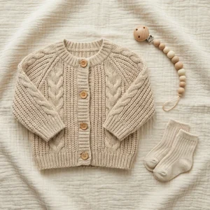 100% Organic Cotton Baby Cardigan Thick Cable Knit Sweater Coat Button Down Outerwear for Newborn Toddler Boys Girls
