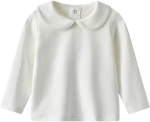 100% Organic Cotton Kids T Shirt for Toddler Girls Long Sleeve Solid Blouse with Collar Top and Bottom Tops