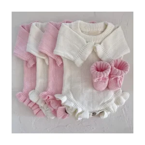100% Organic Cotton Long Sleeve Infant Knitwear Newborn Jumpsuit Romper Cotton Knitted Baby Girl Ruffle Romper
