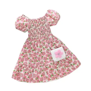100% Polyester Custom New Design Floral Printing Girls Dress High Quality Casual Dresses for Girls