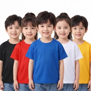 100% Polyester Summer New Loose Boys Solid Colour T Shirt Girls Baby Versatile Half Sleeve Round Neck Simple Bottoming Tops