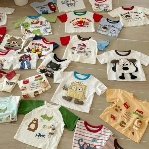 100% Pure Cotton Short sleeved Summer T shirt for Girls Children’s O neck Chinese Style Kids Polo Shirts Printed