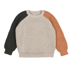 100% Pure Cotton Sweaters with Color Blocks Boys and Girls Thick O neck Sweaters