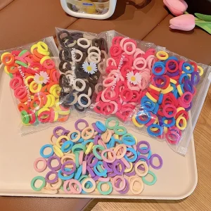 100pcs/pack Children Colorful Elastic Scrunchies Baby Cute 2cm Soft Rubber Toddler Infants Hair Bands Hair Ties