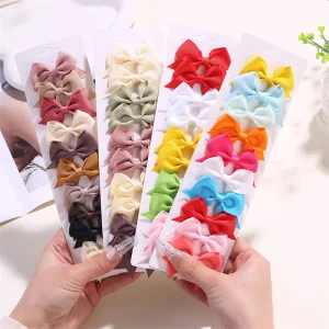 10PCS Lot Solid Color Grosgrain Ribbon Bowknot Kids Hair Clips Handmade Bows Baby Girls Barrettes Hairpins Set