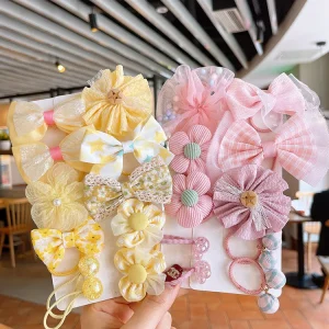 10Pcs Cute Lace Bow Flower Hair Clips Set Sweet Princess Hair Accessories for Baby Girls