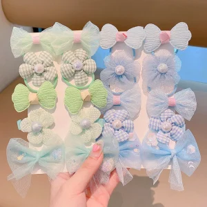 10pcs Cute Bow Flower Fabric Hair Ties Set Lovely Hairpin Headwear for Girls Sweet Baby Hair Ornament for Kids