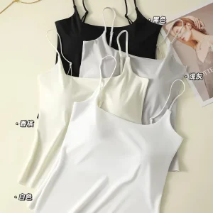 1128# Beautiful Back Inside and Outside Wear Suspender Vest U-neck Thin Shoulder Strap Ice Silk Latex Fixed Cup Bottom