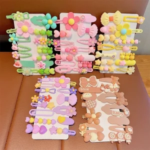 14PCS Children Hair Accessories Set Cute Little Girls Hairpins Cartoon Sunflower Hair Pins Kids Hair Clips Set