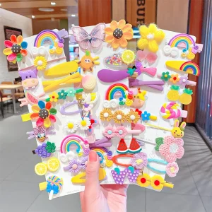 14PCS/Set Girls Cute Colorful Cartoon Flower Hairpins Kids Sweet Hair Clips Barrettes Headband Fashion Hair Accessories