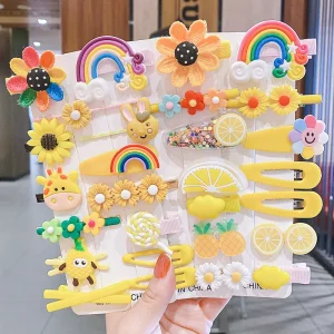 14pcs/set Cute Children Barrettes Kids Hairgrips Hair Clip Jewelry Accessories Set Girl Cartoon Mix Hair Clips Set