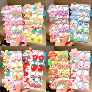 15PCS Children Hair Accessories Set Cute Little Girls Hairpins Cartoon Sunflower Hair Clips Kids Elastic Hair Ties