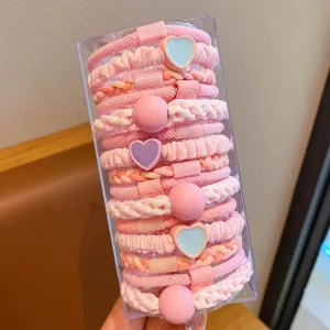 15pcs Pink Color Hair Band Set Korean Style Baby Girl Twist Ponytail Holder Rubber Rope Tie Cute Lovely Sweet Kid Accessory