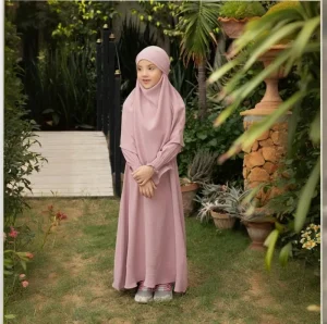 16 Colors Ramadan Arabic Muslim Girls Abaya and Khimar 2 Piece Set Eid Dress Kids