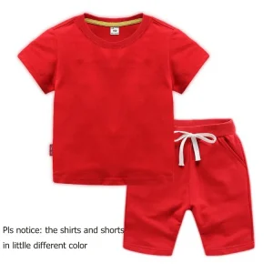 18M 8Years Solid Color Kids Children Boys 2PCS Summer Sports Casual Short Sleeve Clothing Sets