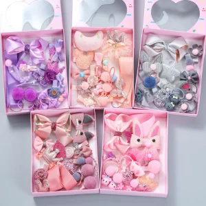 18PCS/SET Children Baby Hair-Friendly Bow Crown Gift Box Set Sweet Girl Snap Hair Accessories Hairpin Hair Clip for Women