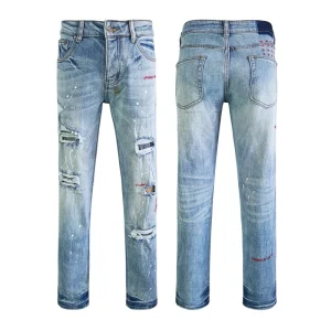1to1brand Pants Boys Jeans Designer Denim Baggy Washed Blue With Holes Straight Men Jeans