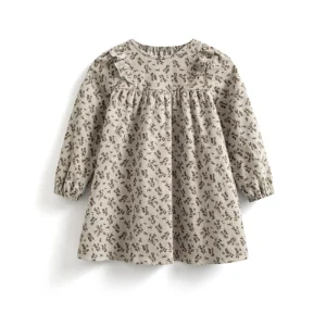 2-7Y Girls Smocked Dress Brushed Cotton Retro Ditsy Floral Lantern Sleeve Ruffle Trim Factory Custom