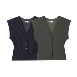 2 Colors Single Breasted V Neck Basic Design Casual Fashion Vest Waistcoat for Women