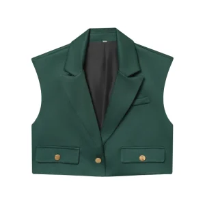 2 Colorway Notched Collar Solid Color Casual Fashion Vest Waistcoat for Women