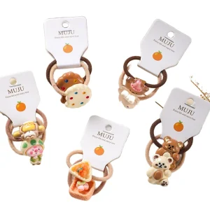 2 Piece Kids Hair Ties Coffee Color Bear Cartoon Baby Spandex Rubber Bands